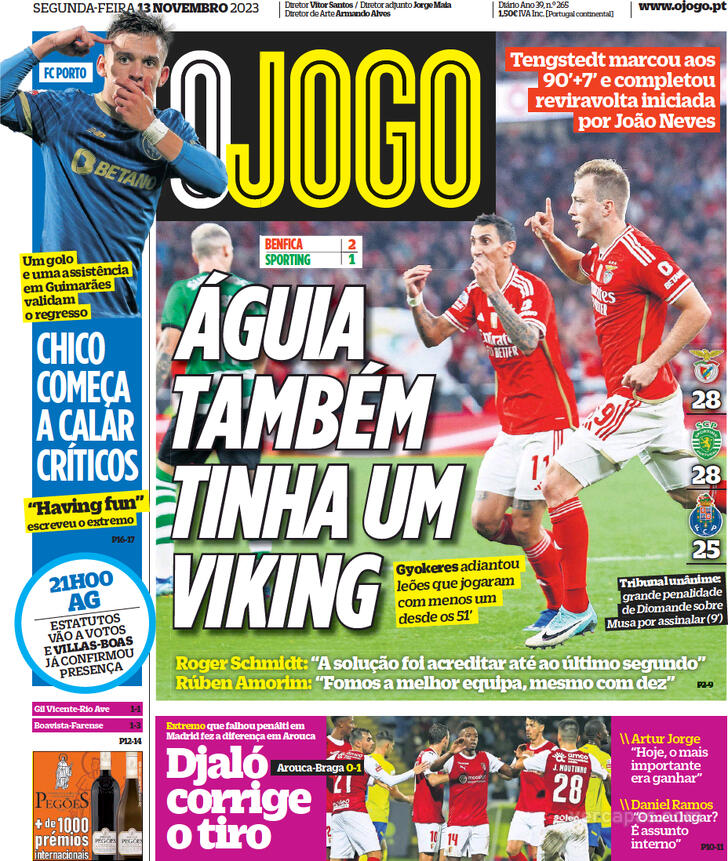 Fora-de-jogo: Capas: A vitória do Benfica frente ao Sporting em grande  destaque e ainda as novidades no Dragão