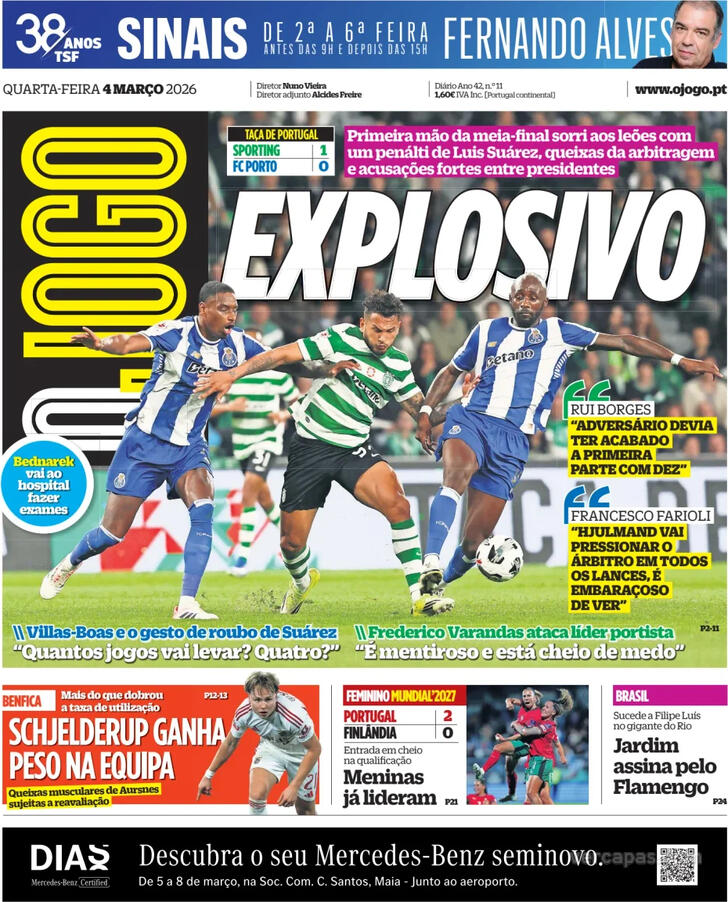 Capas dos jornais desportivos — 4 de Março de 2026 4 Capa - O Jogo