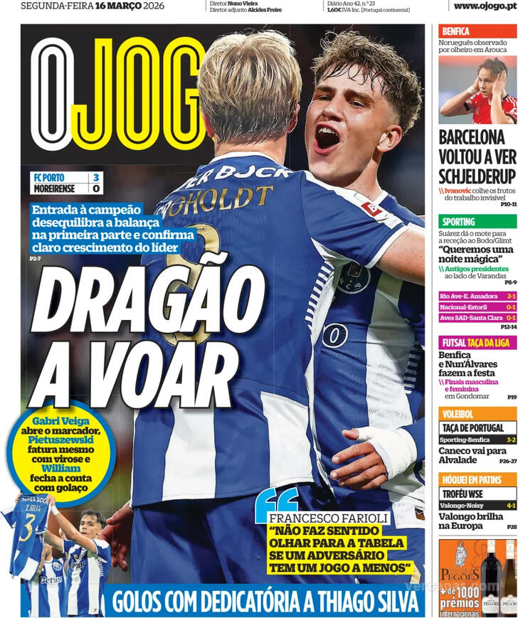 Capas dos jornais desportivos — 16 de Março de 2026 4 Capa - O Jogo