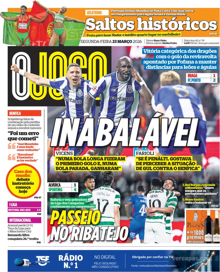 Capas dos jornais desportivos de 23 de Março de 2026 4 Capa - O Jogo
