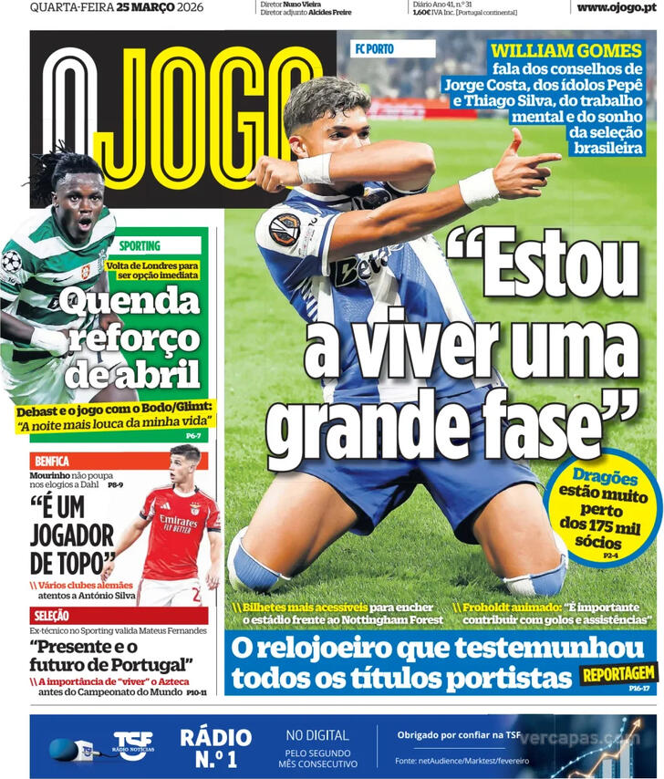 Capas dos jornais desportivos de 25 de Março de 2026 4 Capa - O Jogo