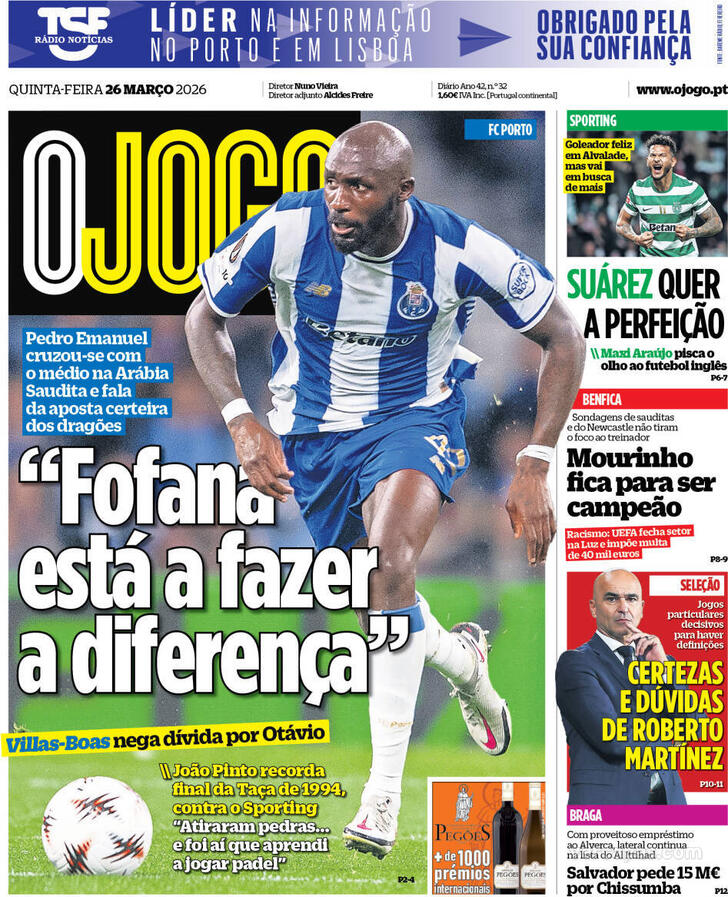 Capas dos jornais desportivos de 26 de Março de 2026 4 Capa - O Jogo