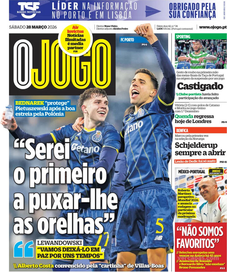 Capas dos jornais desportivos de 28 de Março de 2026 4 Capa - O Jogo