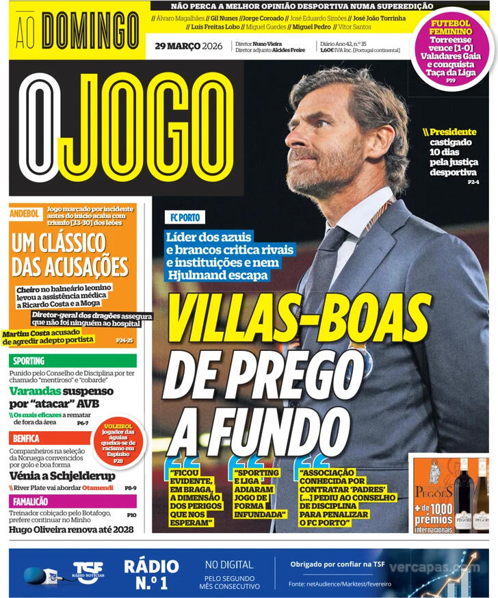 Capas dos jornais desportivos de 29 de Março de 2026 4 Capa - O Jogo