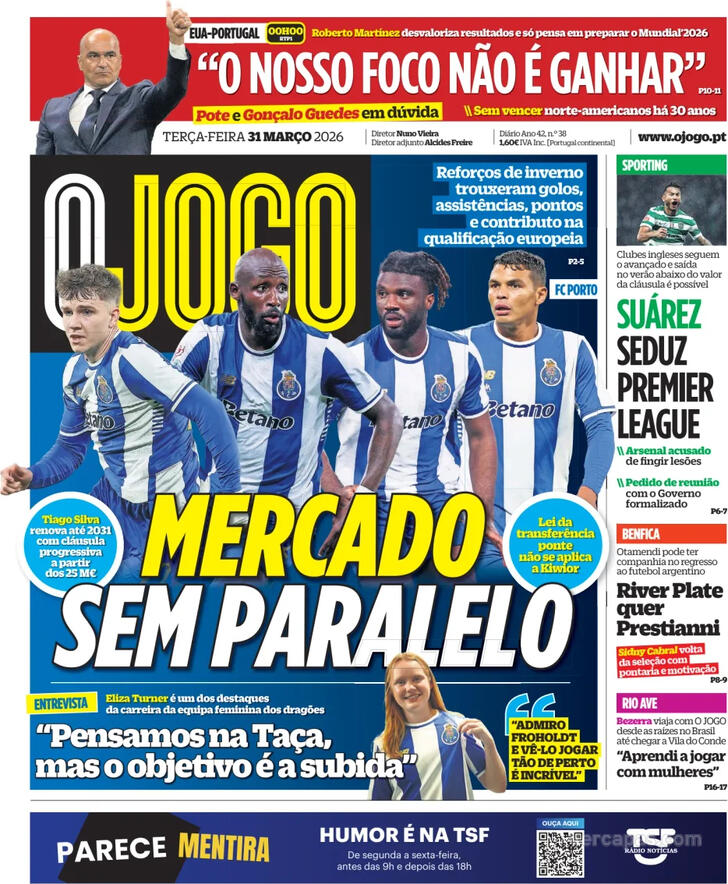 Capas dos jornais desportivos de 31 de Março de 2026 4 Capa - O Jogo