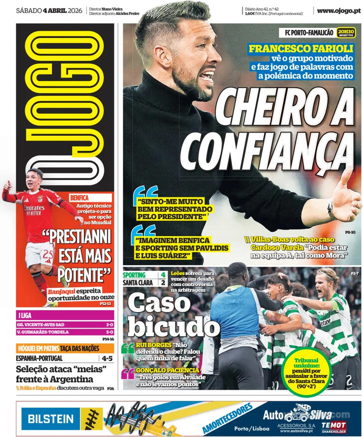 Capas dos jornais desportivos de 4 de Abril de 2026 4 Capa - O Jogo