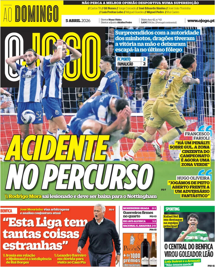 Capas dos jornais desportivos de 5 de Abril de 2026 4 Capa - O Jogo