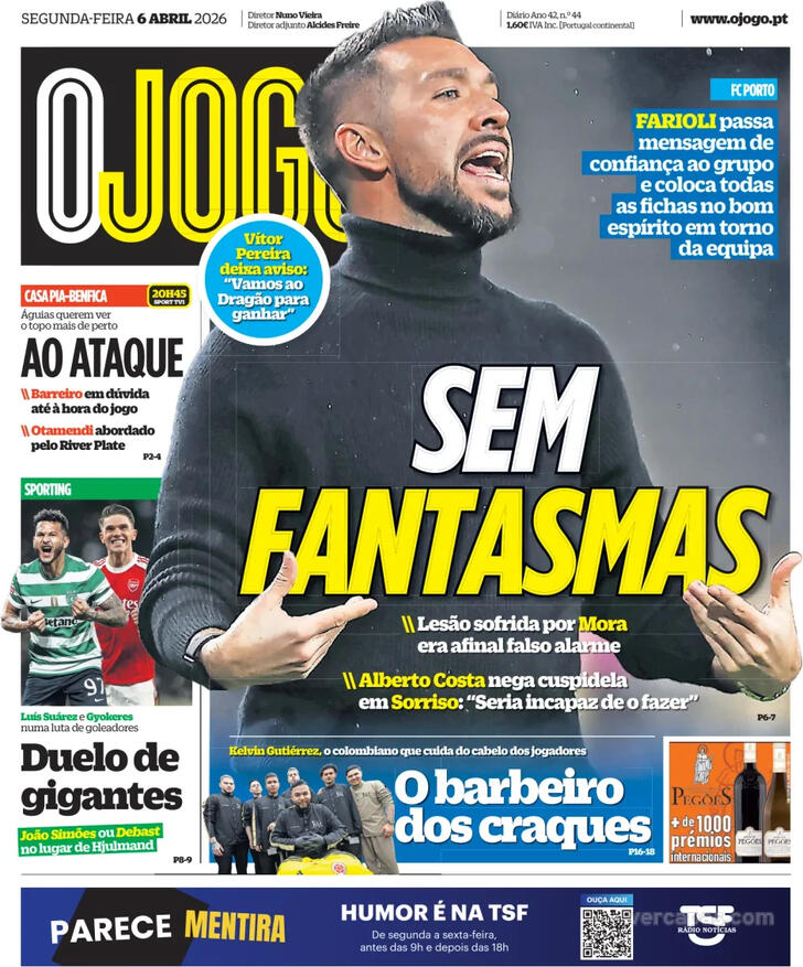 Capas dos jornais desportivos de 6 de Abril de 2026 4 Capa - O Jogo