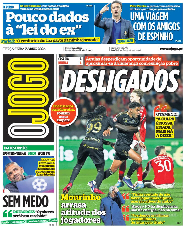 Capas dos jornais desportivos de 7 de Abril de 2026 4 Capa - O Jogo