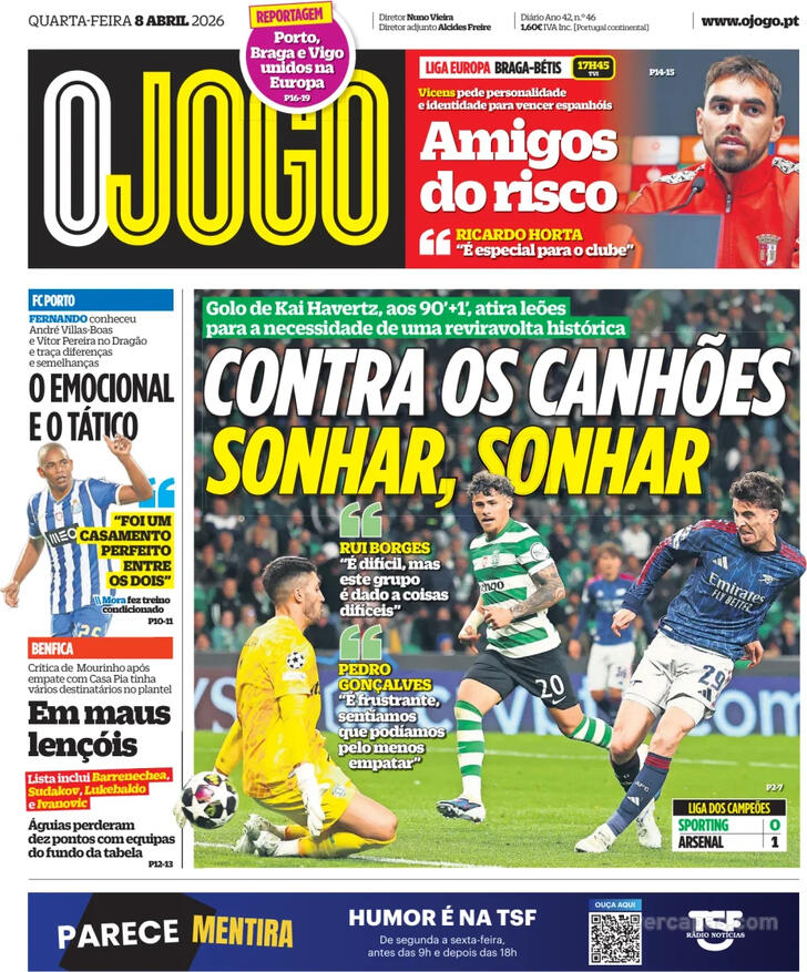 Capas dos jornais desportivos de 8 de Abril de 2026 4 Capa - O Jogo