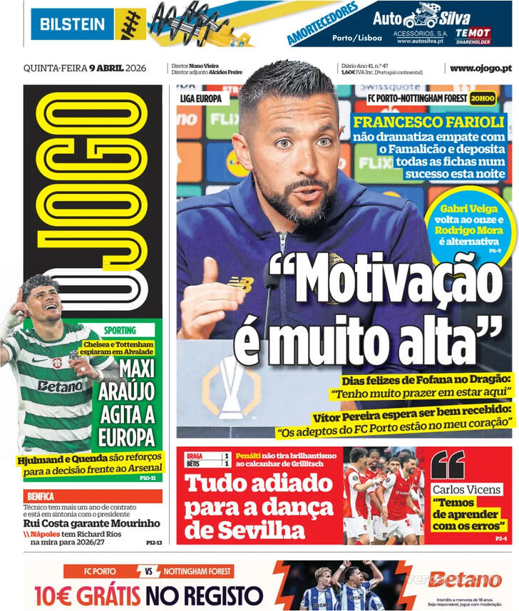 Capas dos jornais desportivos de 9 de Abril de 2026 4 Capa - O Jogo