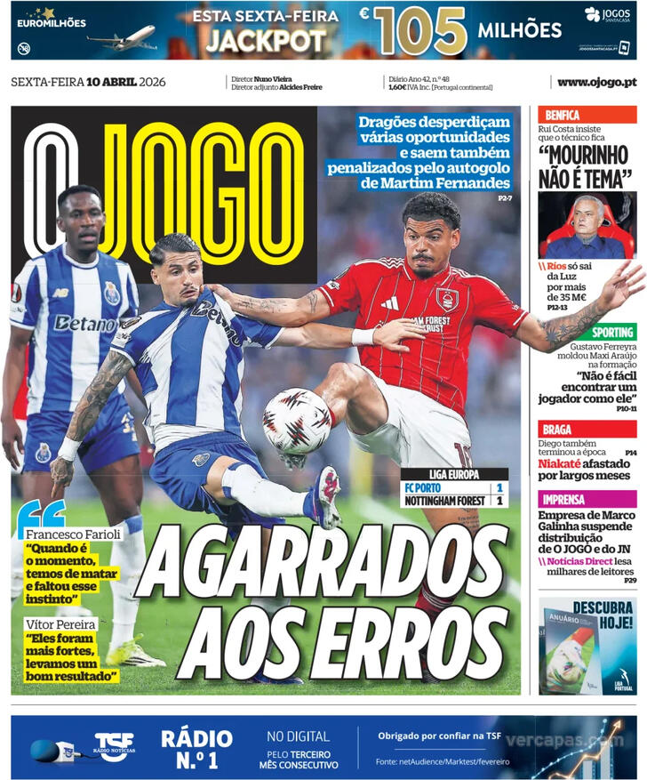Capas dos jornais desportivos de 10 de Abril de 2026 4 Capa - O Jogo