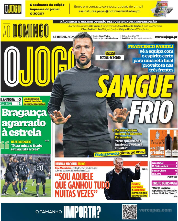 Capas dos jornais desportivos de 12 de Abril de 2026 4 Capa - O Jogo