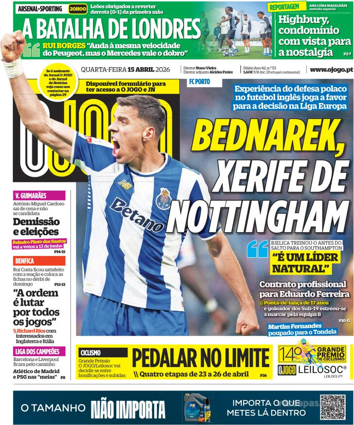 Capas dos jornais desportivos de 15 de Abril de 2026 4 Capa - O Jogo