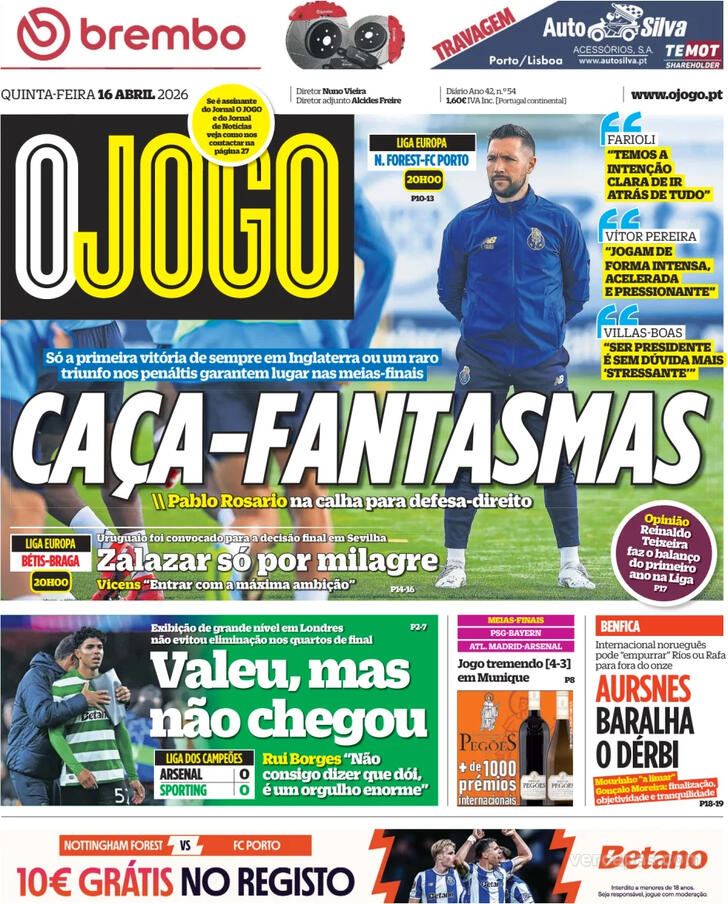 Capas dos jornais desportivos de 16 de Abril de 2026 4 Capa - O Jogo