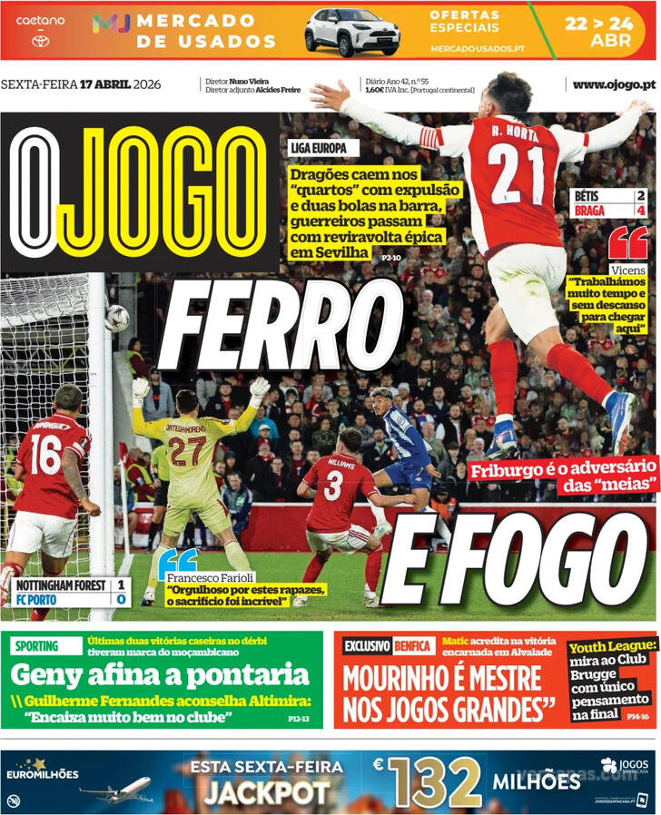 Capas dos jornais desportivos de 17 de Abril de 2026 4 Capa - O Jogo