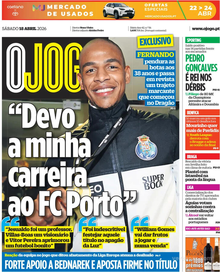 Capas dos jornais desportivos de 18 de Abril de 2026 4 Capa - O Jogo