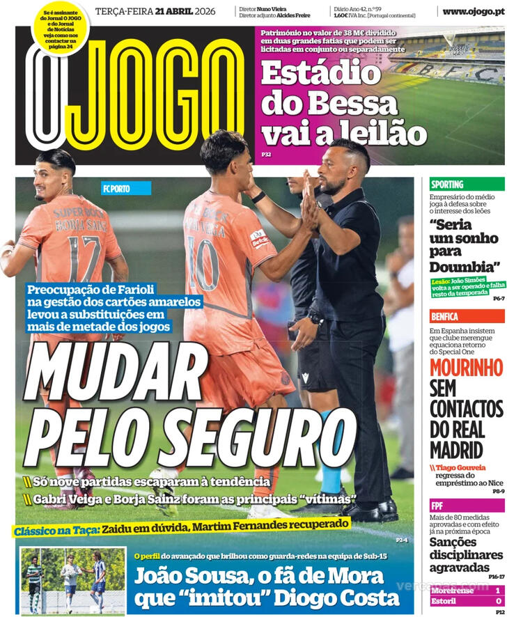Capas dos jornais desportivos de 21 de Abril de 2026 4 Capa - O Jogo