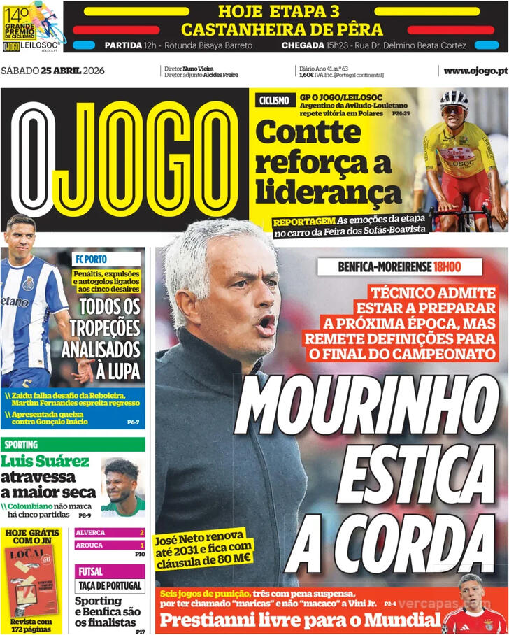 Capas dos jornais desportivos de 25 de Abril de 2026 4 Capa - O Jogo
