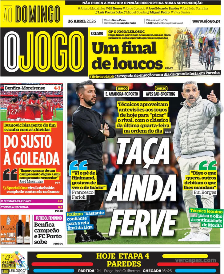 Capas dos jornais desportivos de 26 de Abril de 2026 4 Capa - O Jogo