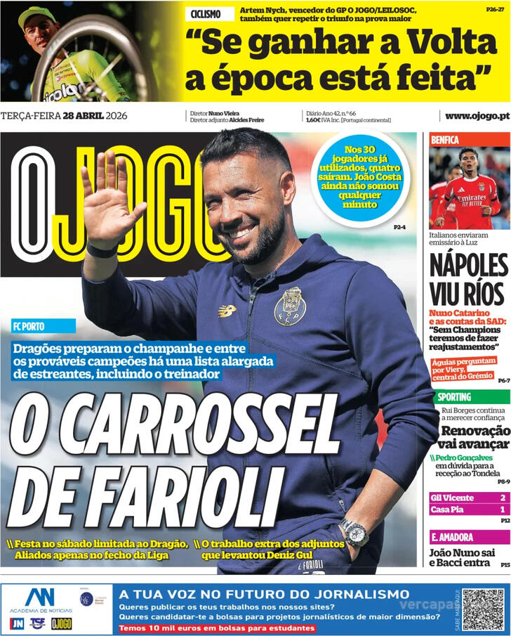 Capas dos jornais desportivos de 28 de Abril de 2026 4 Capa - O Jogo