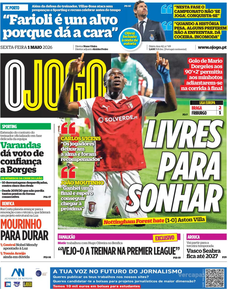 Capas dos jornais desportivos de 1 de Maio de 2026 4 Capa - O Jogo
