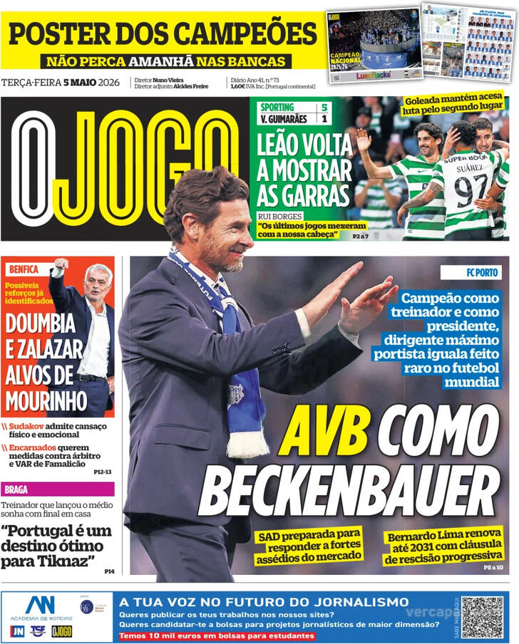 Capas dos jornais desportivos de 5 de Maio de 2026 4 Capa - O Jogo