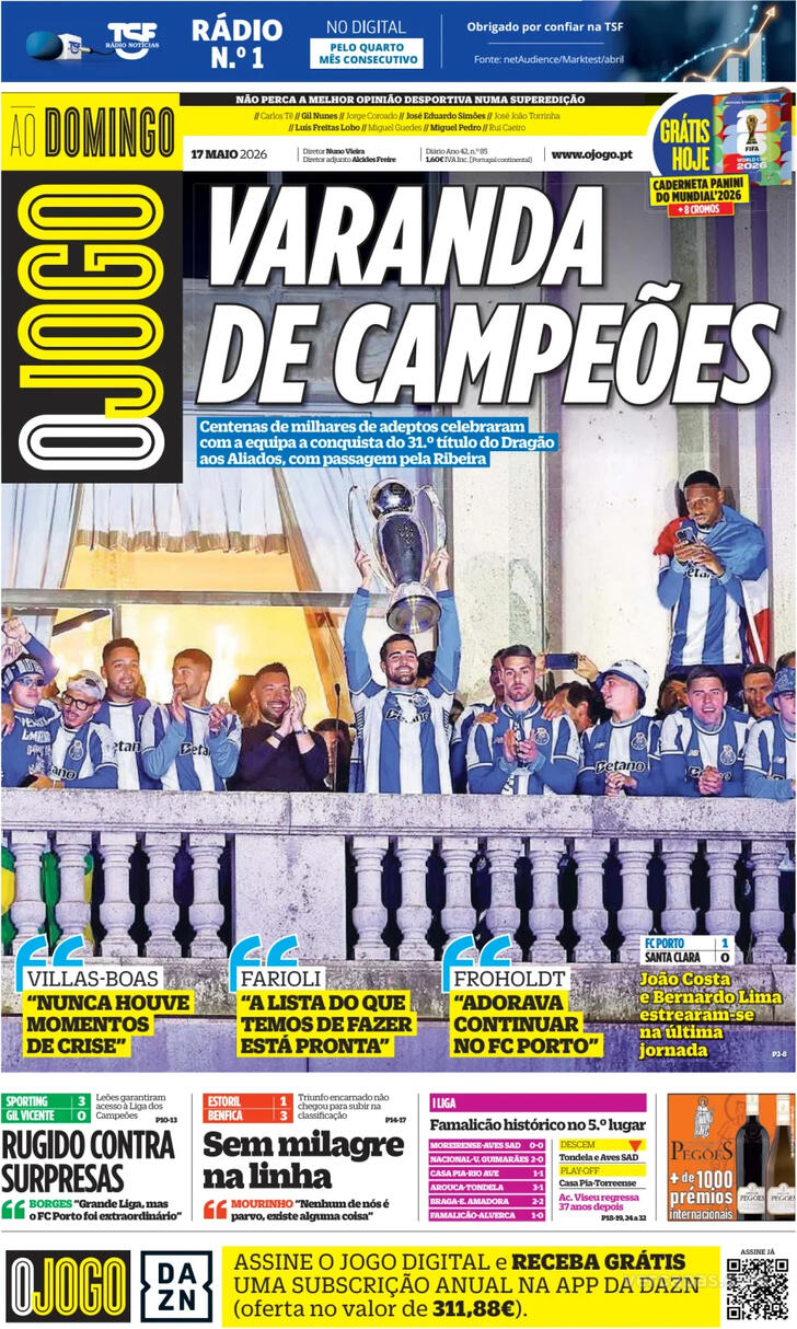 Capas dos jornais desportivos de 17 de Maio de 2026 4 Capa - O Jogo