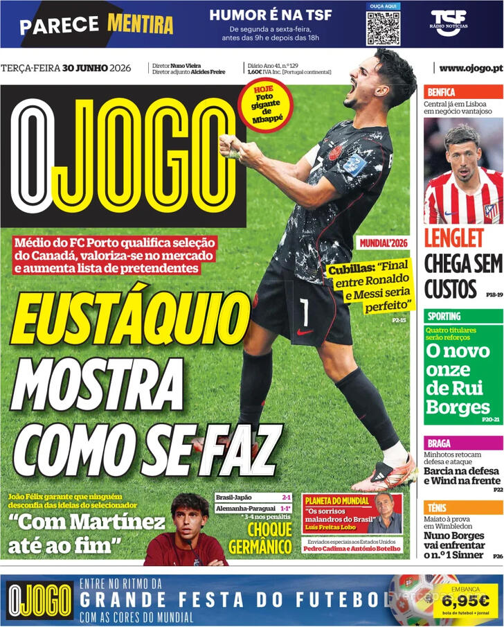 Capas dos jornais desportivos de 30 de Junho de 2026 4 Capa - O Jogo