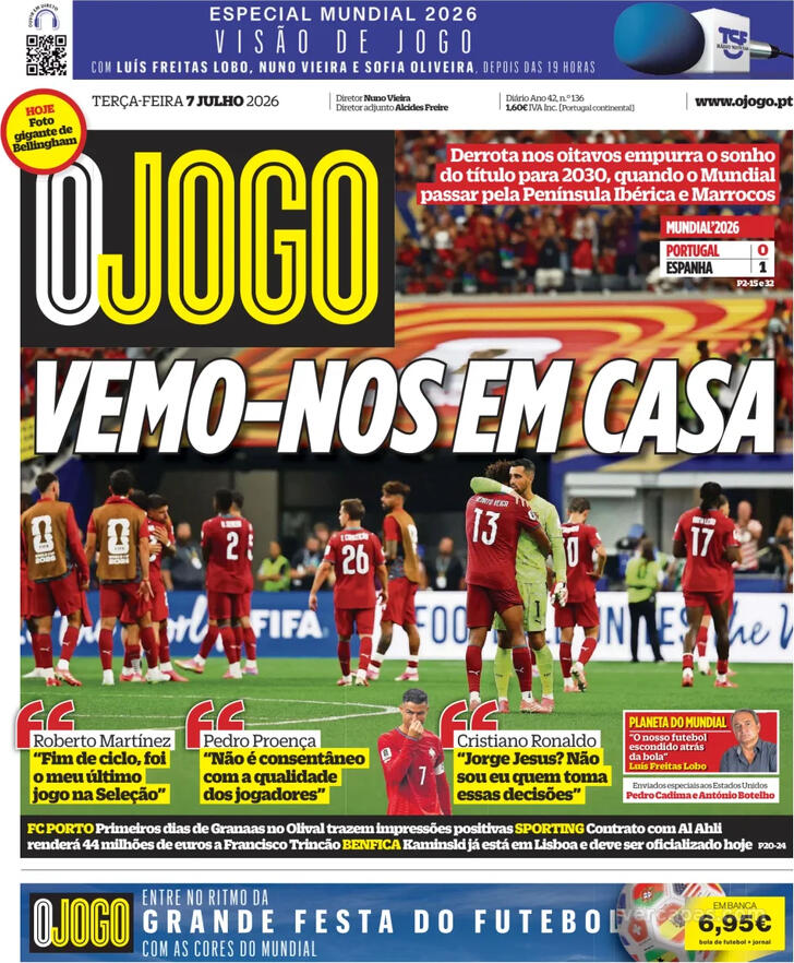 Capas dos jornais desportivos de 7 de Julho de 2026 4 Capa - O Jogo