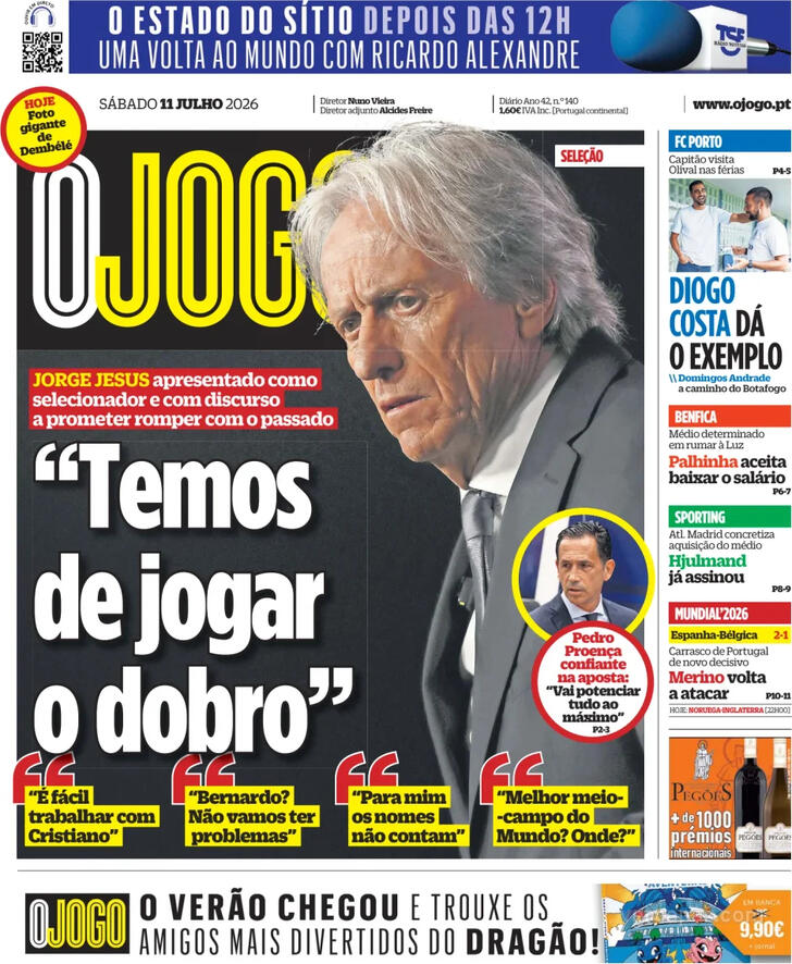 Capas dos jornais desportivos de 11 de Julho de 2026 4 Capa - O Jogo