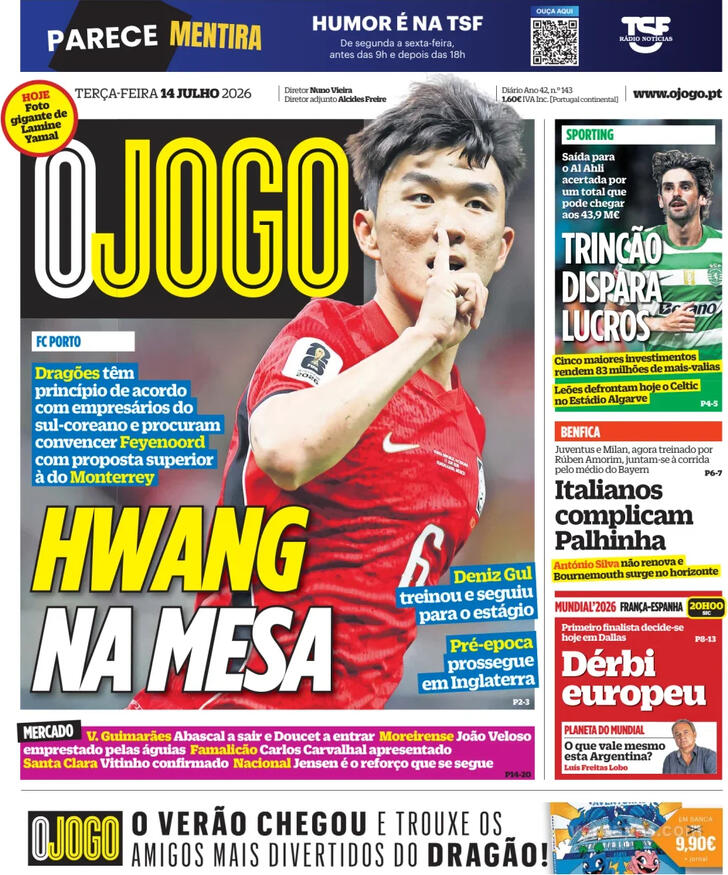 Capas dos jornais desportivos de 14 de Julho de 2026 4 Capa - O Jogo