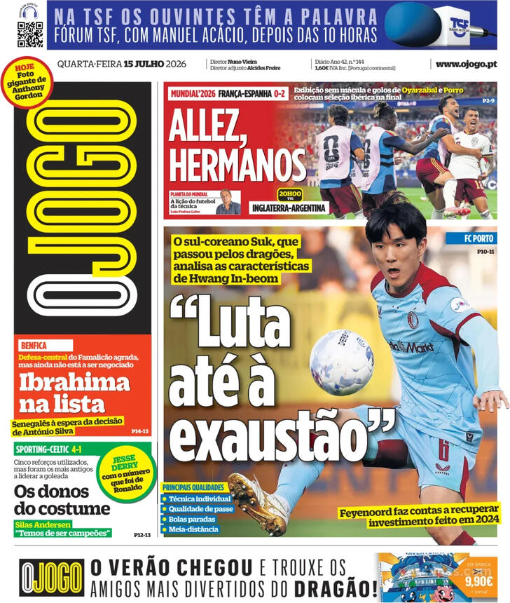 Capas dos jornais desportivos de 15 de Julho de 2026 4 Capa - O Jogo