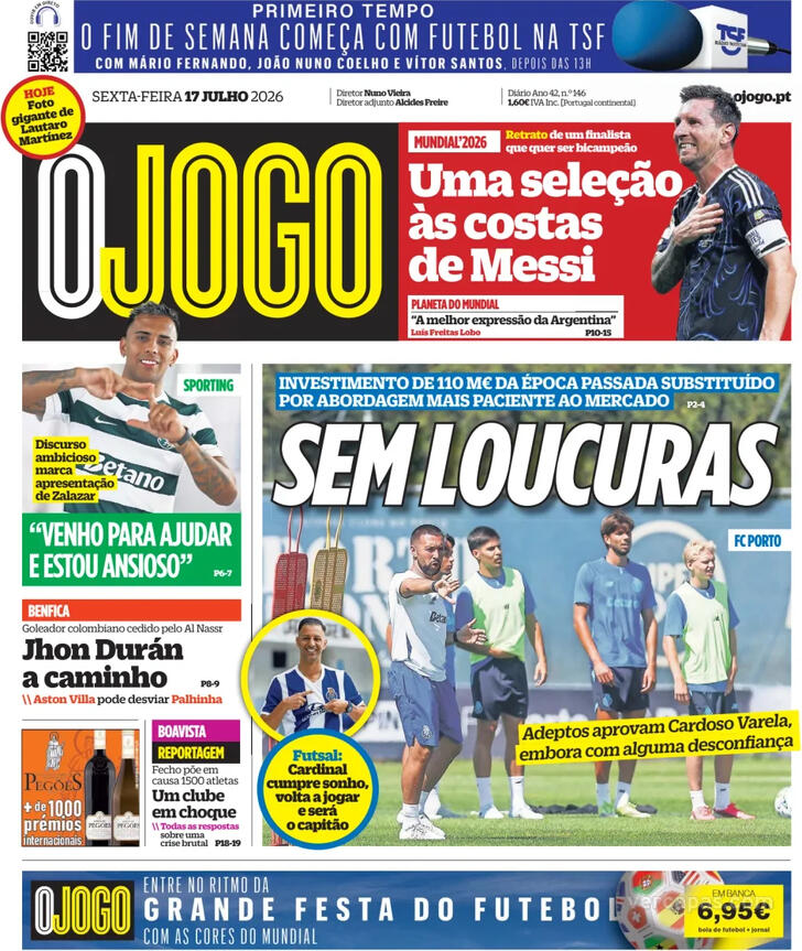 Capas dos jornais desportivos de 17 de Julho de 2026 4 Capa - O Jogo