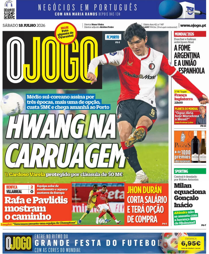 Capas dos jornais desportivos de 18 de Julho de 2026 4 Capa - O Jogo