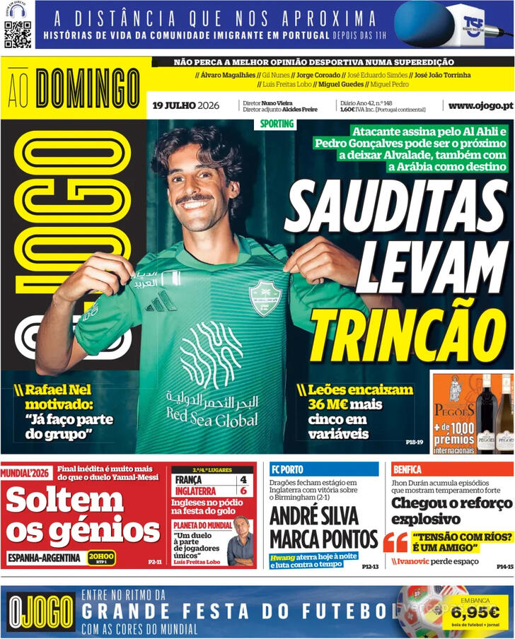 Capas dos jornais desportivos de 19 de Julho de 2026 4 Capa - O Jogo