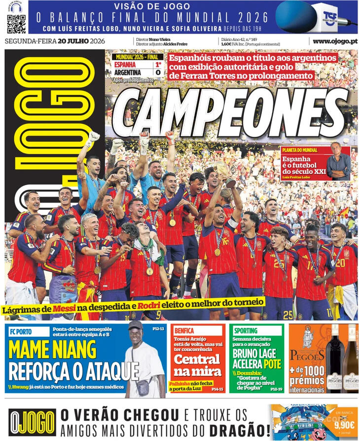 Capas dos jornais desportivos de 20 de Julho de 2026 4 Capa - O Jogo