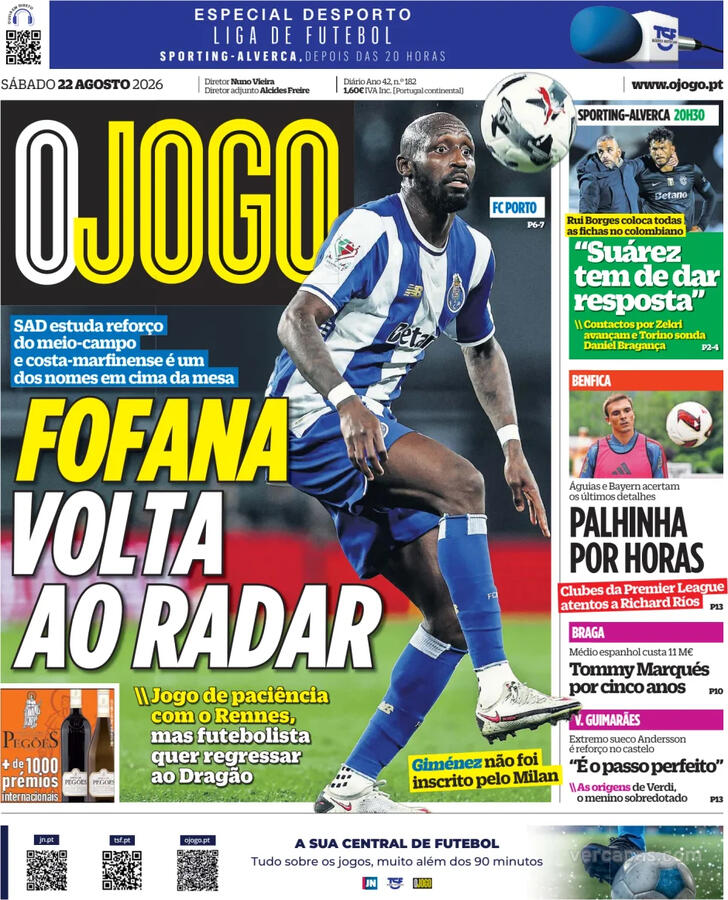Capas dos jornais desportivos de 22 de Agosto de 2026 4 Capa - O Jogo