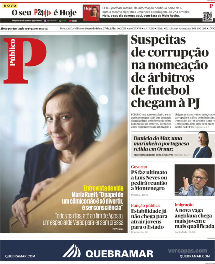 Capa do jornal Público
