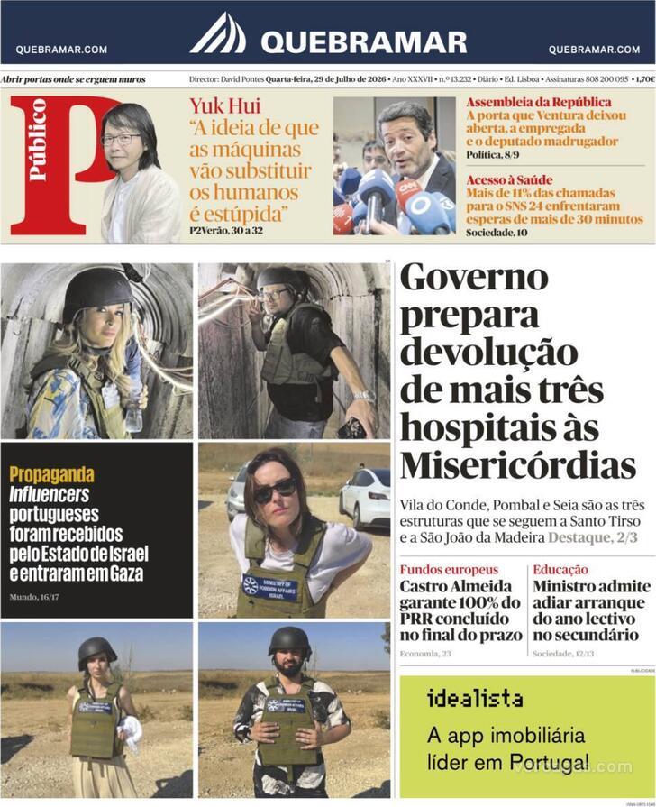 Capa do jornal Público