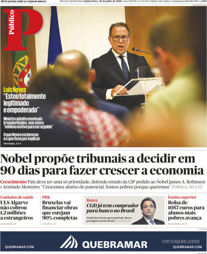 Capa do jornal Público