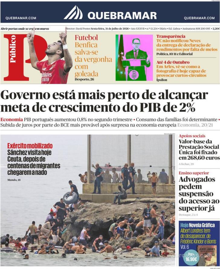 Capa do jornal Público