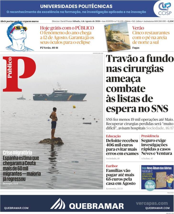 Capa do jornal Público