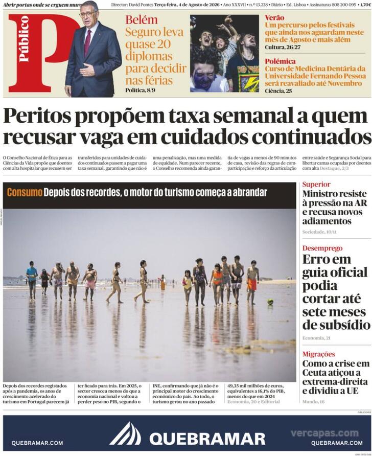 Capa do jornal Público