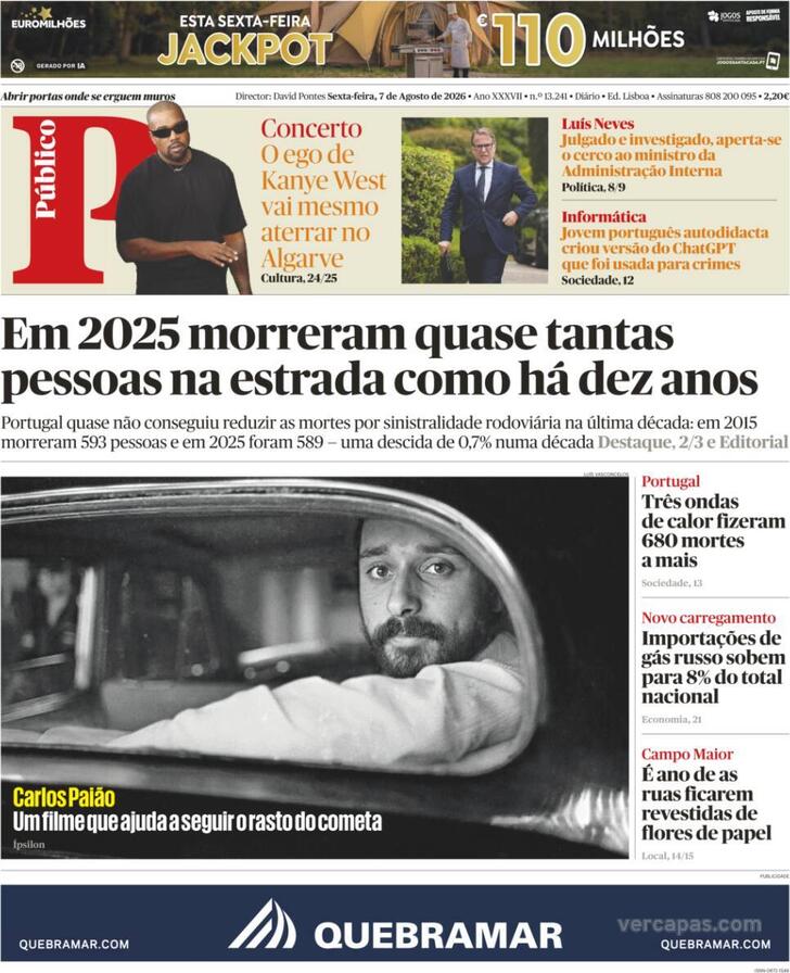 Capa do jornal Público