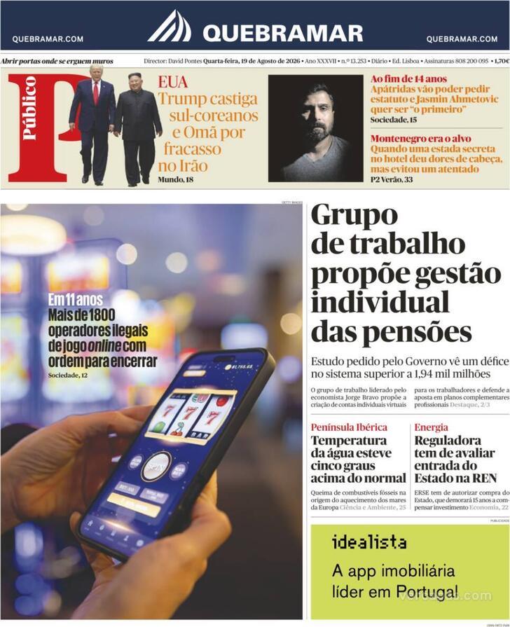 Capa do jornal Público