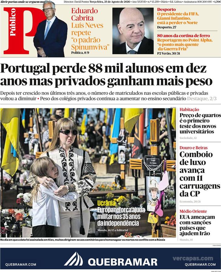 Capa do jornal Público