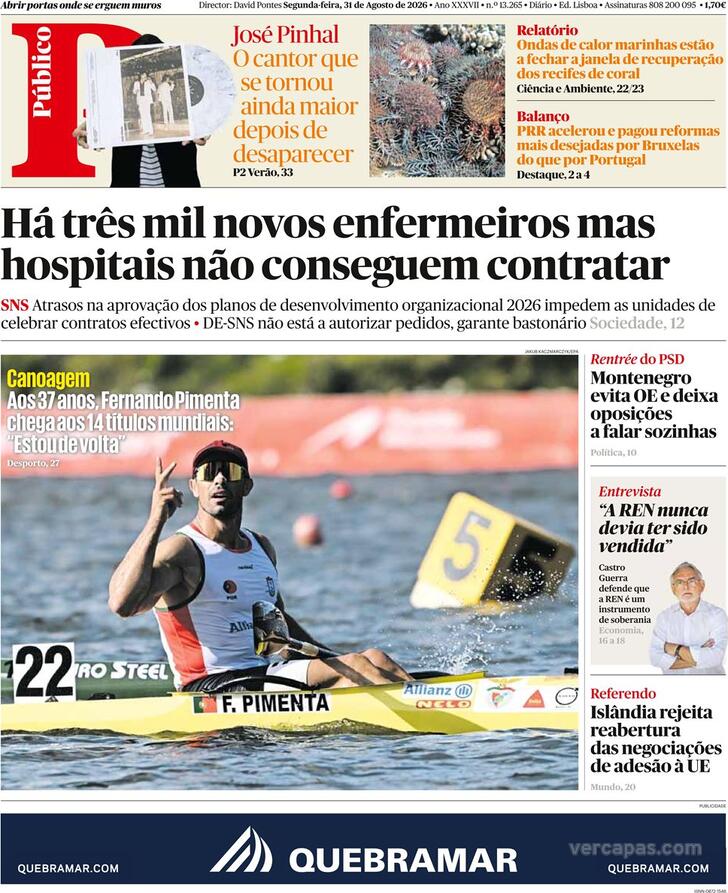 Capa do jornal Público