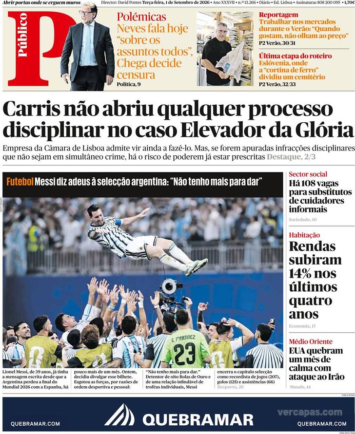 Capa do jornal Público