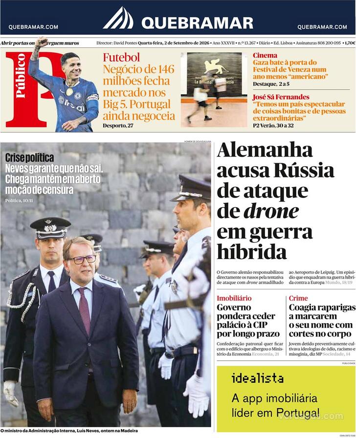 Capa do jornal Público